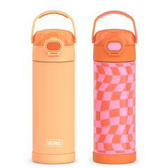 16oz FUNtainer® Water Bottles with Locking Lids Neon Orange & Wavy Checkers Orange Bundle
