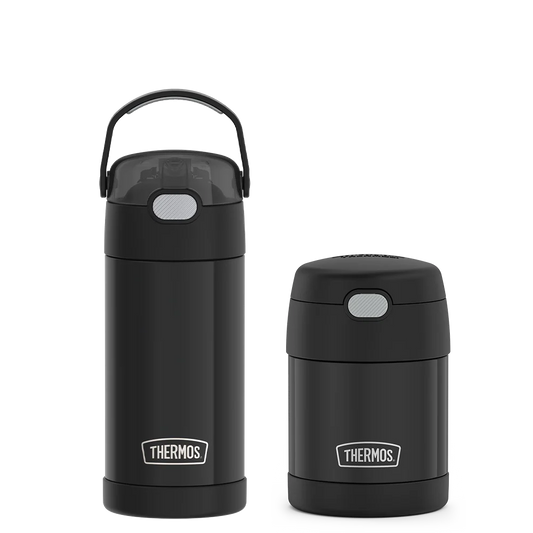 12oz FUNtainer® Water Bottle & 10oz Food Jar Bundle - Matte Black