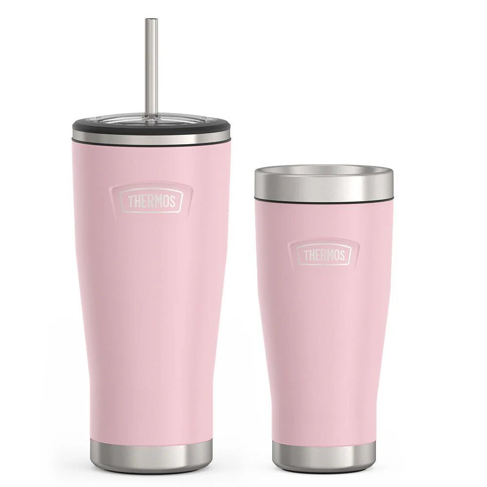 24oz Cold Tumbler with Straw & 16oz Travel Tumbler Bundle - Sunset Pink