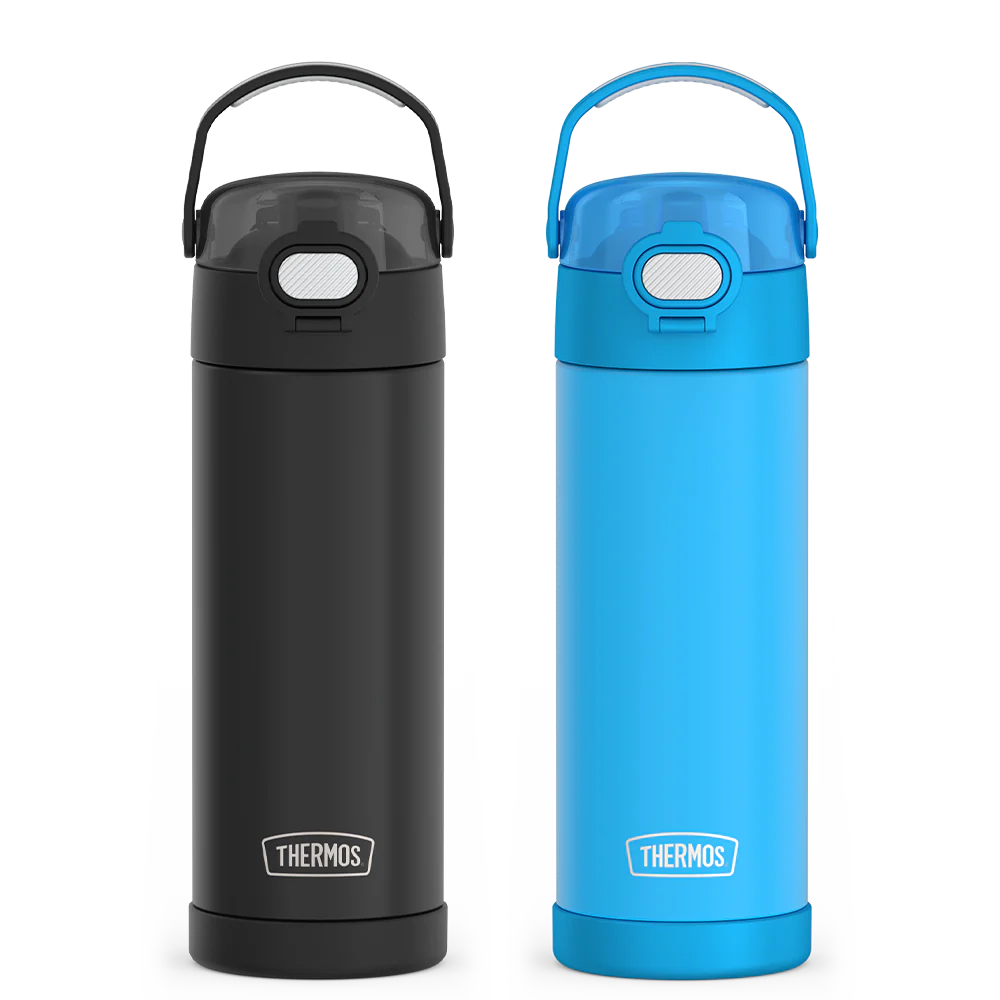 16oz FUNtainer® Water Bottles with Locking Lids Black & Blue Bundle