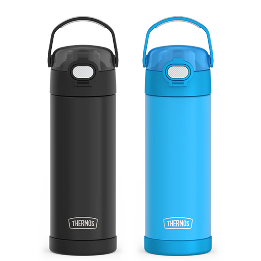 16oz FUNtainer® Water Bottles with Locking Lids Black & Blue Bundle