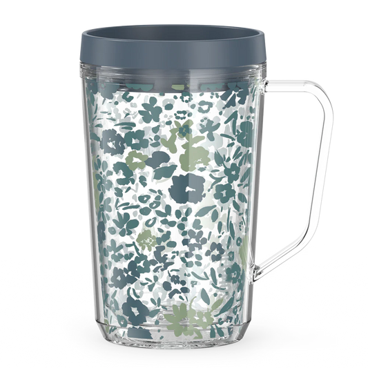 16oz Double Wall Desk Mug Blue Floral