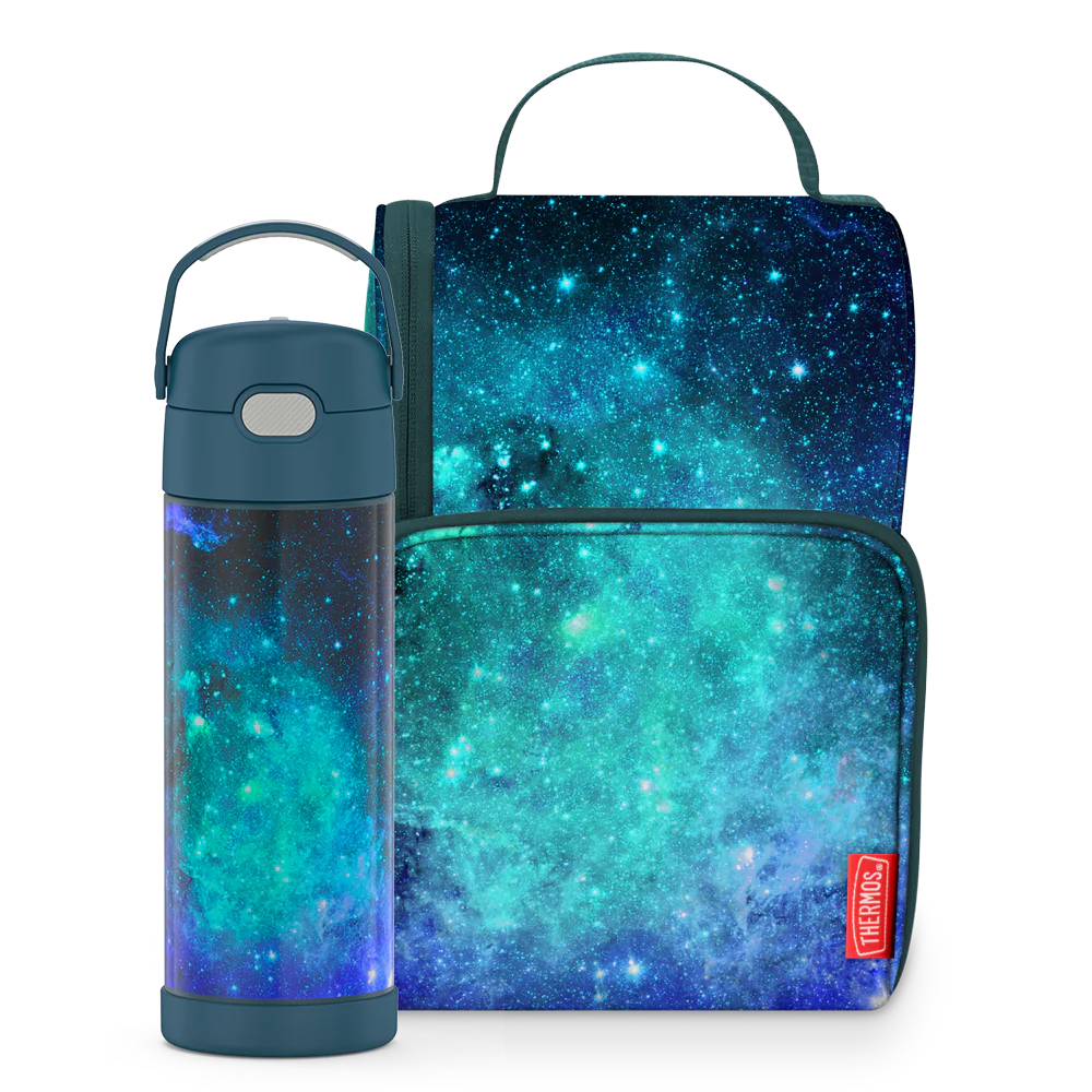 16oz FUNtainer® Water Bottle & Lunch Box Bundle - Galaxy Teal