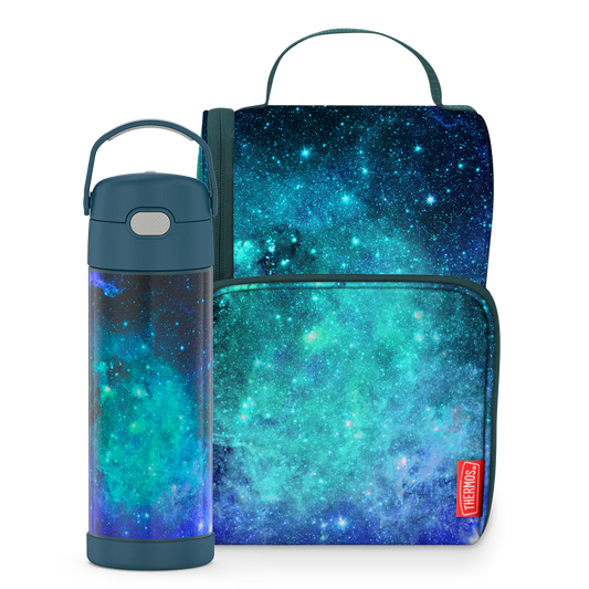 16oz FUNtainer® Water Bottle & Lunch Box Bundle - Galaxy Teal