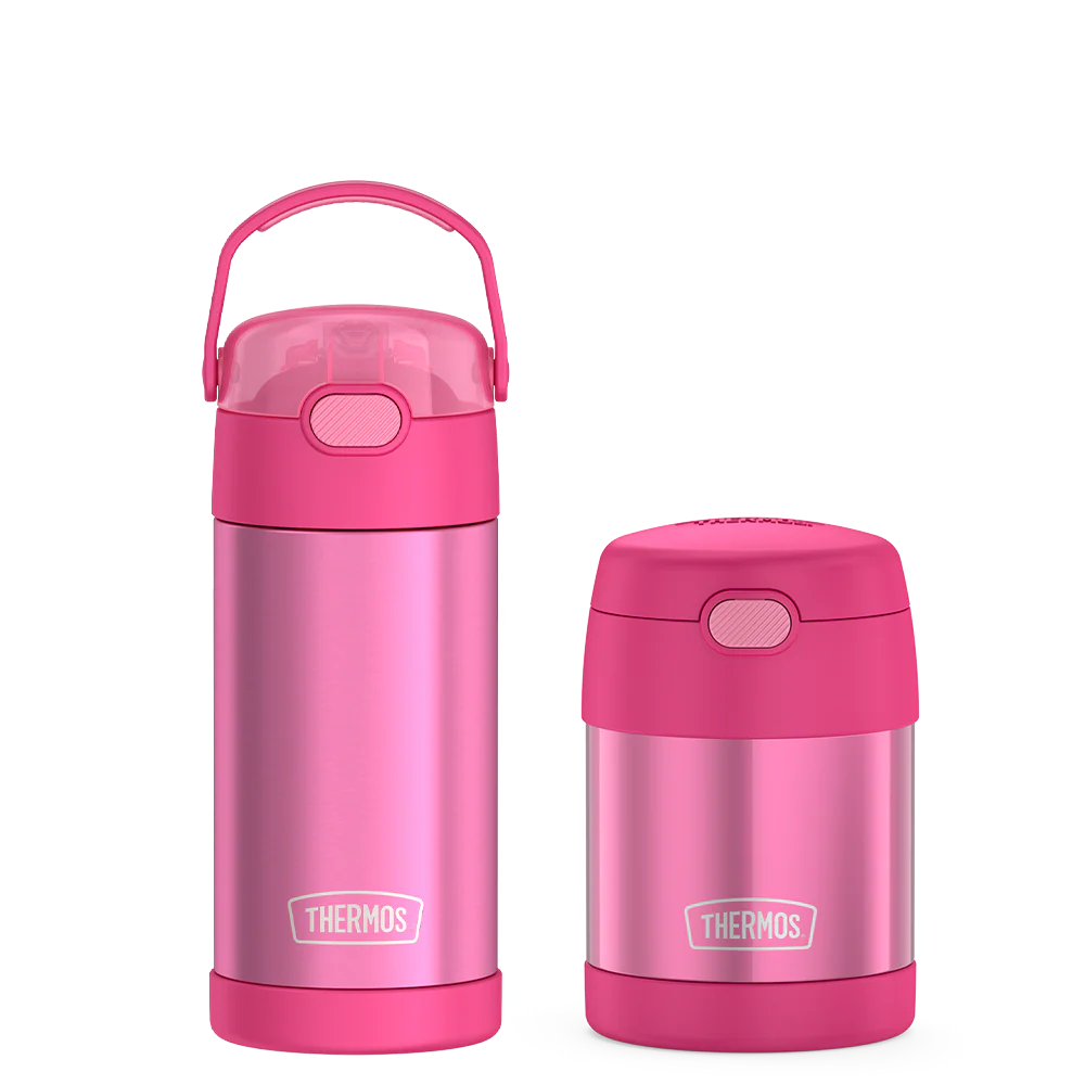 12oz FUNtainer® Water Bottle & 10oz Food Jar Bundle - Pink