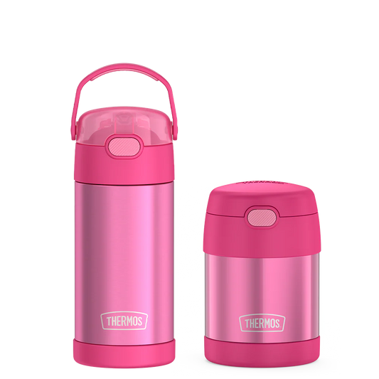 12oz FUNtainer® Water Bottle & 10oz Food Jar Bundle - Pink