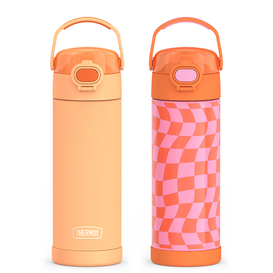 16oz FUNtainer® Water Bottles with Locking Lids Neon Orange & Wavy Checkers Orange Bundle