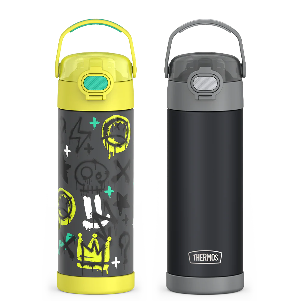 16oz FUNtainer® Water Bottles with Locking Lids Charcoal & Graffiti Bundle