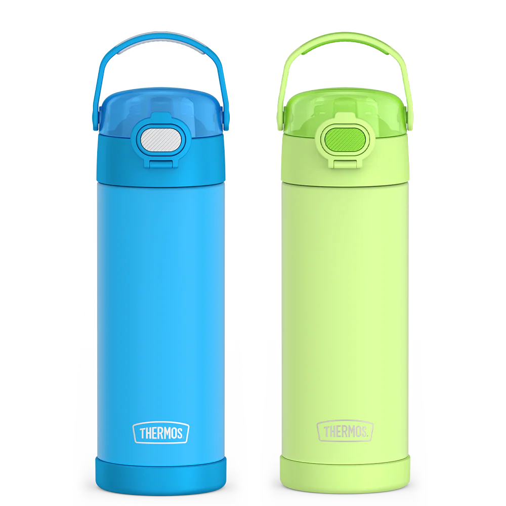 16oz FUNtainer® Water Bottles with Locking Lids Electric Blue & Neon Lime Bundle