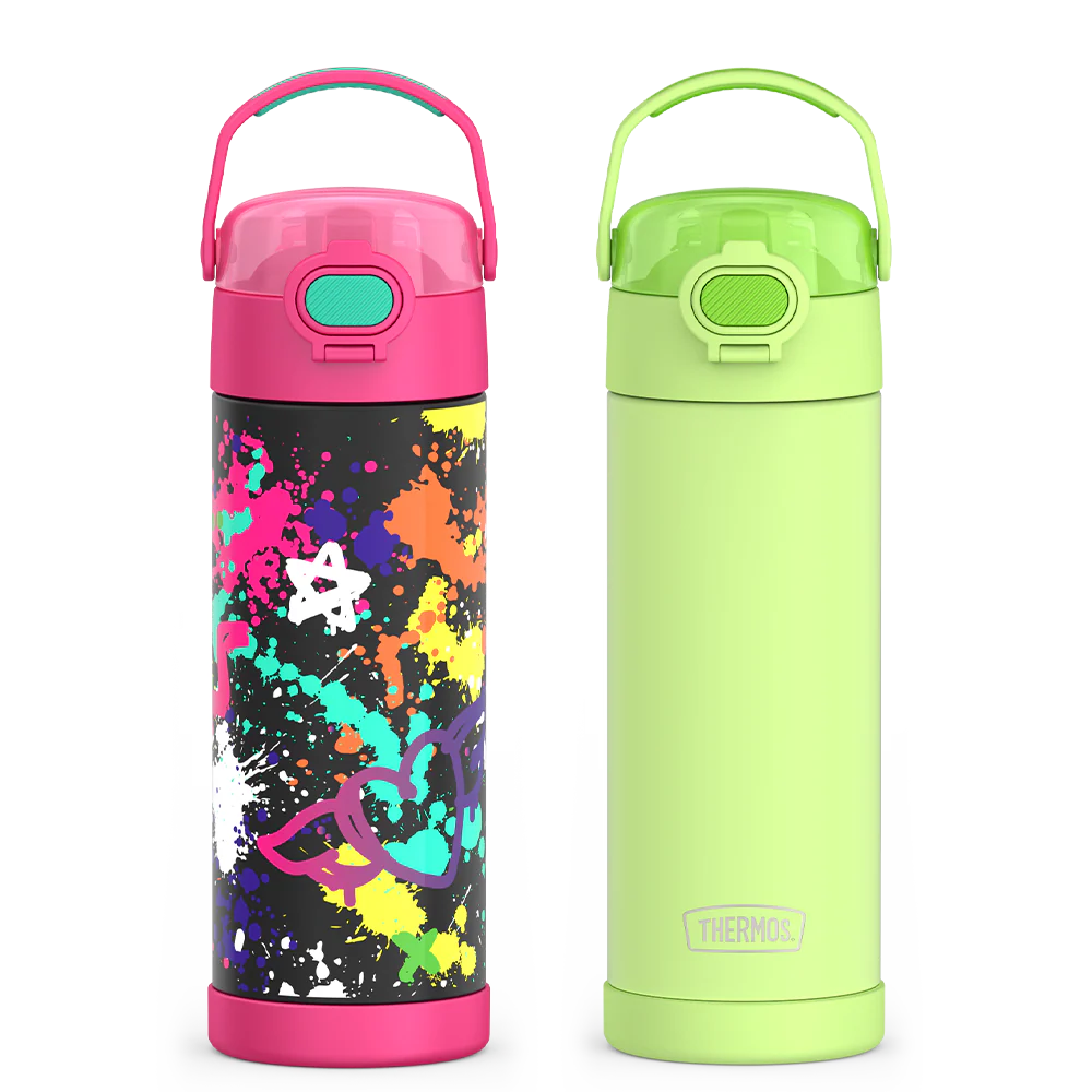 16oz FUNtainer® Water Bottles with Locking Lids Neon Lime & Graffiti Bundle