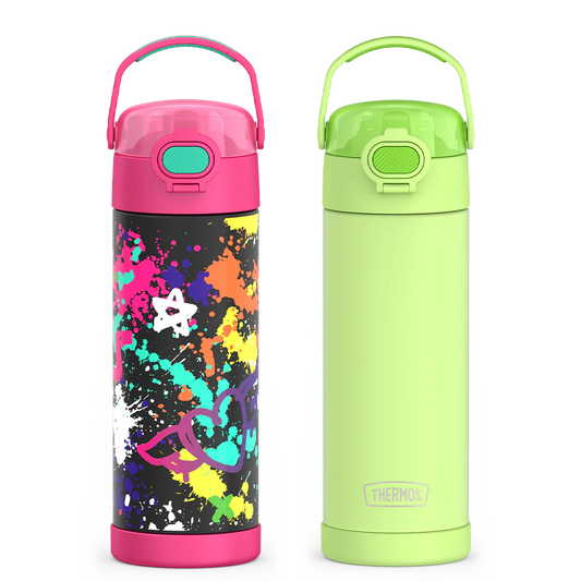 16oz FUNtainer® Water Bottles with Locking Lids Neon Lime & Graffiti Bundle